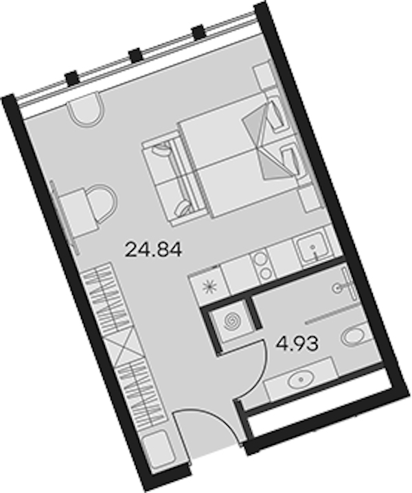 Квартира студия 29.77 м², 11/15 эт., Апарт-отель «Апарт-отель 25-7 Заневский»